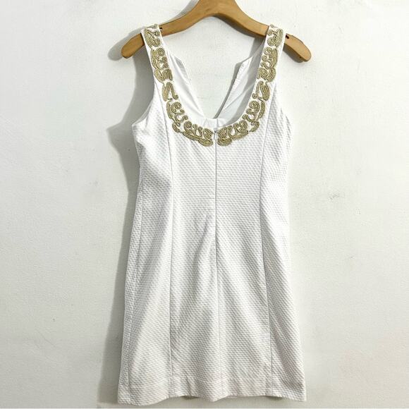 Lilly Pulitzer Suzette Shift Dress White Resort Gold Embroidery Sheath Mini sz 2 - Picture 12 of 14